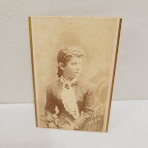 Vtg Cabinet Card Mini Woman Young Lady Side Body Profile Floral Photo Picture